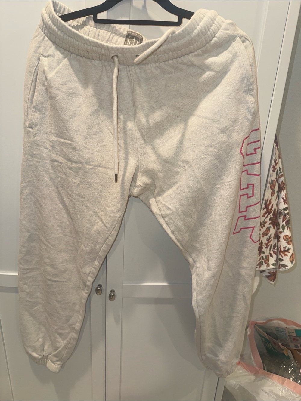GAP Cream Joggers with Pink Side Logo